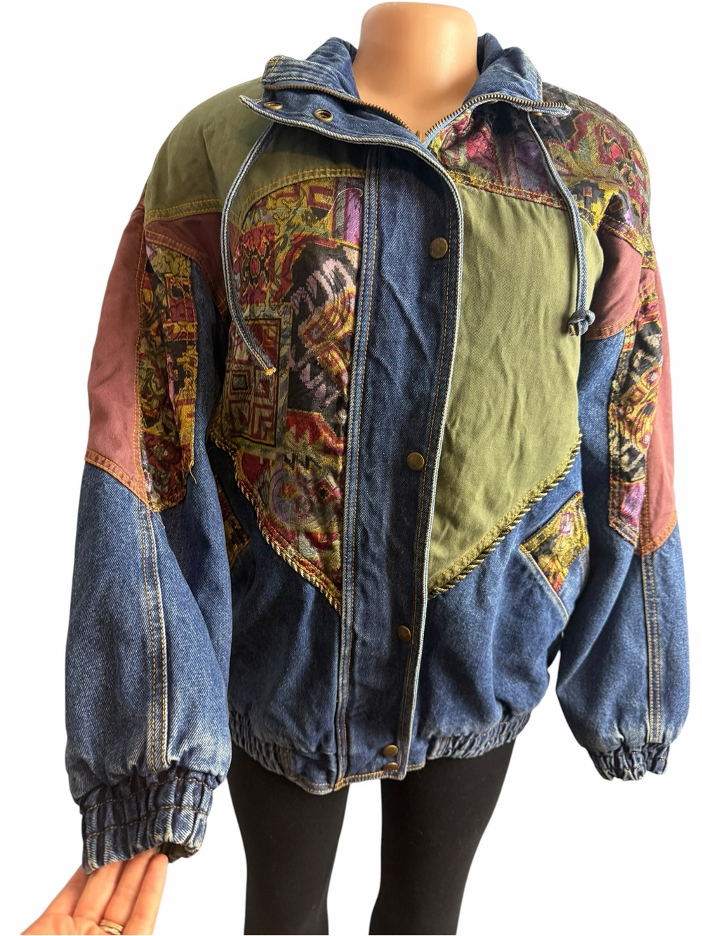Vintage Weathered Blues Denim Jacket tapestry Patchwork - Picture 8 of 11